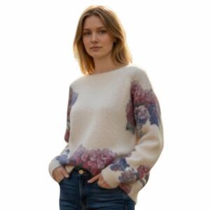 NWT Bianco & Blu Luxury Mohair Hydrangea Flower Sweater Cream Made in Italy  M